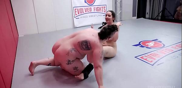  Nude Lesbian Wrestling as Kyra Rose fights Nikki Sequoia with 69 pussy eating and loser being strapon fucked raw